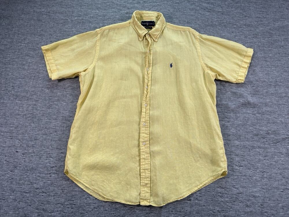 Ralph Lauren Linen Shirt Mens Large Yellow Long Sleeve Button Down Resortwear
